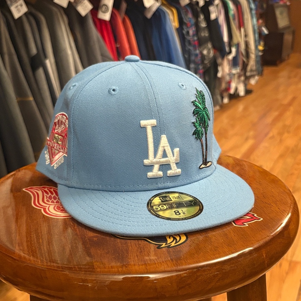 LOS ANGELES DODGERS SKY BLUE PALM TREE 50th ANNIVERSARY Fitted Hat 8 1/8